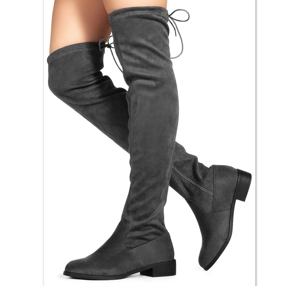 Grey Micro suede Over the Knee Flat boot